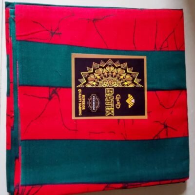 100% cotton sarong with red stripes in front with full green background at the back.